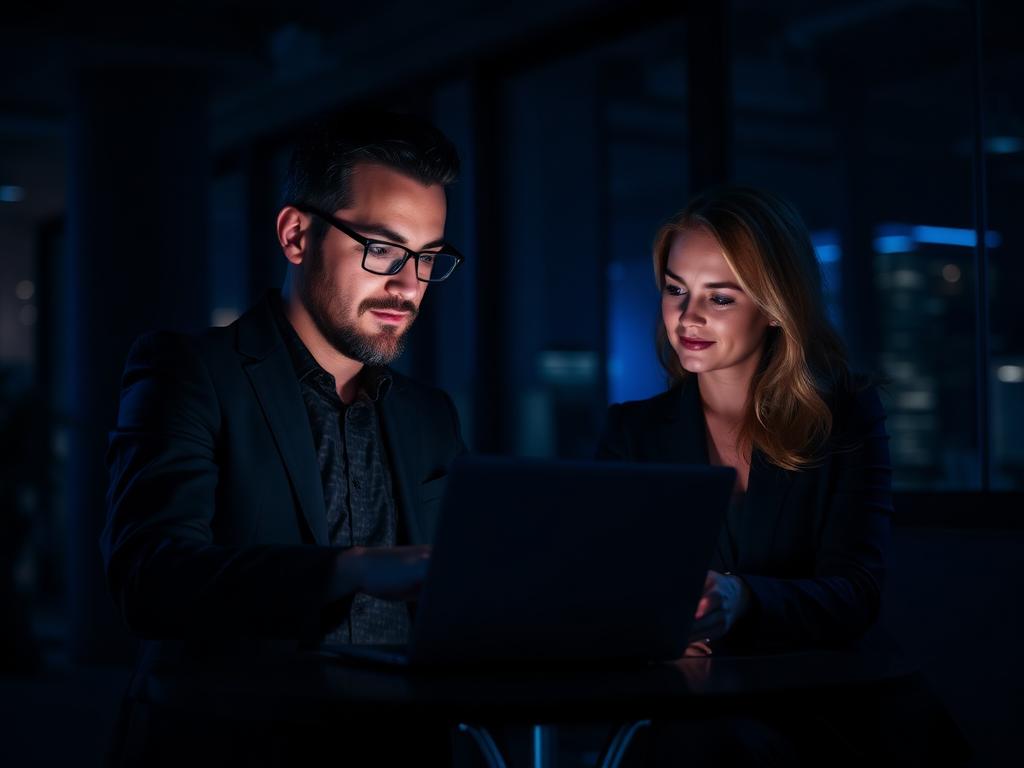 Business owners reviewing funding options on a laptop